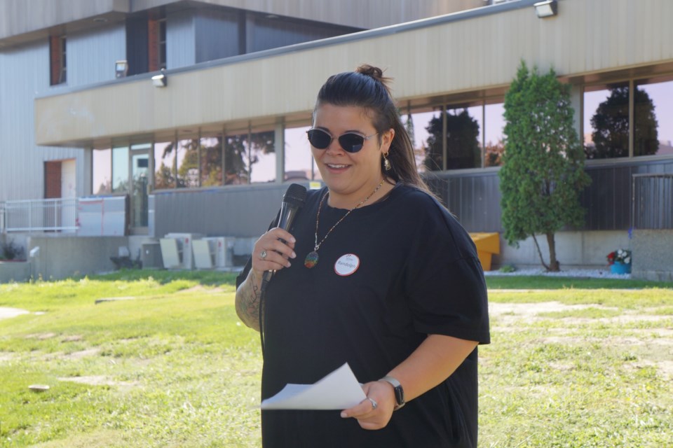 Kaela Pelland of the Réseau ACCESS Network speaks at the Prisoners’ Justice day event Aug. 10.