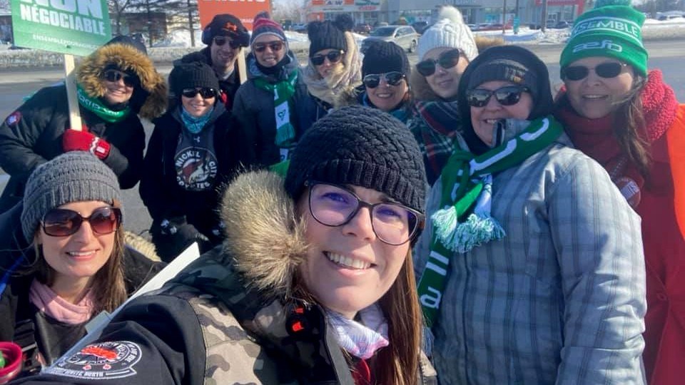 École Ste-Marie Grade 6 teacher Jennifer Bernard (pictured here with fellow teachers from École Ste. Marie) said she loves doing fun activities with her students online. (Supplied)