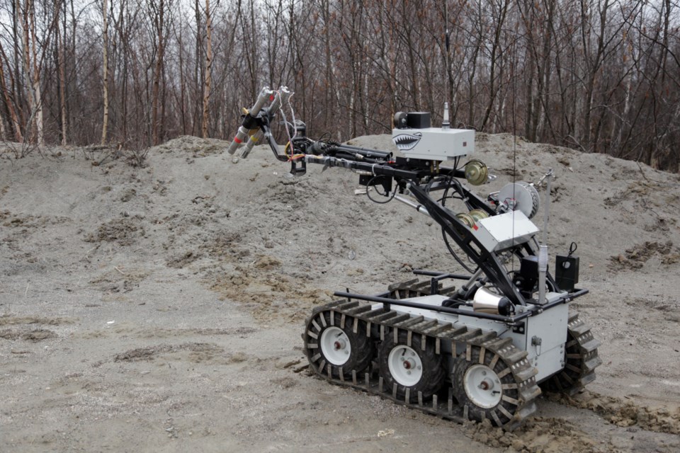 An explosives robot was used to locate explosive devices outside a Tedman Avenue home on Saturday, September 8, 2018.(Photo: Greater Sudbury Police Services)
