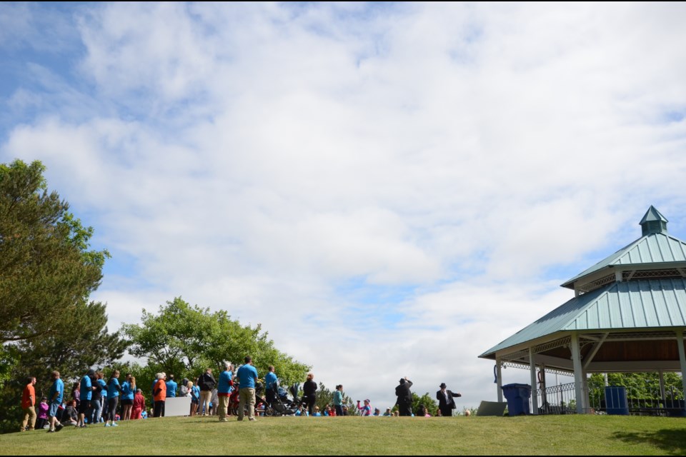 Participants in this year's Cancer Centre Walk/Run For Hope warm up at the William Bell Gazebo prior to the start of this year's event. Photo by Arron Pickard.