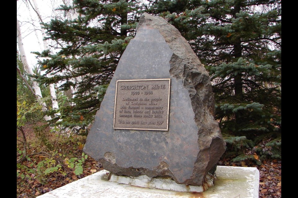 If you visit the site of Creighton Mine today, you'll find this map and welcome sign, as well as a memorial stone.