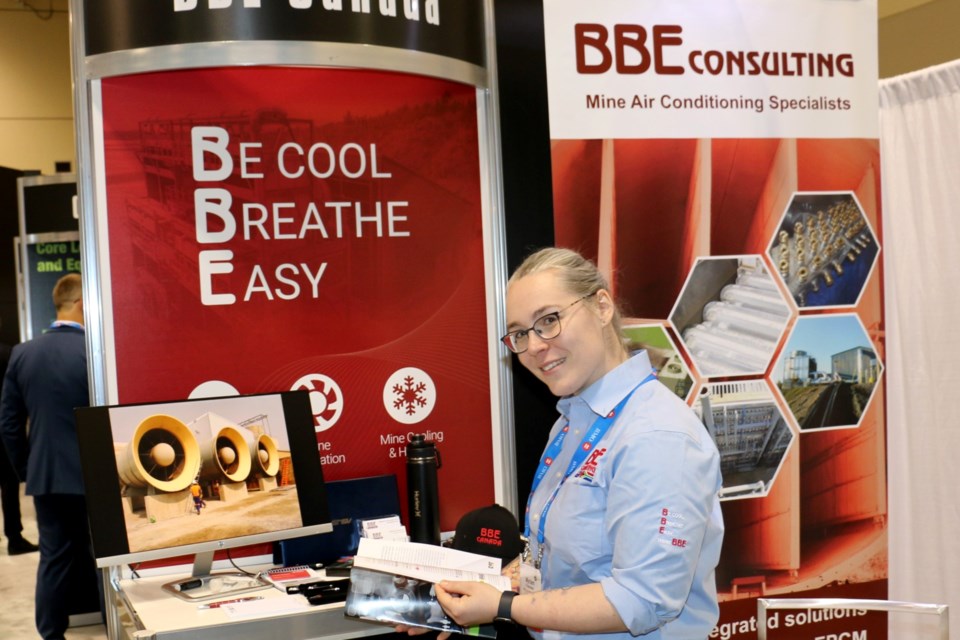 Myrian Francoeur of BBE Canada in Sudbury at the company's booth at PDAC 2022.