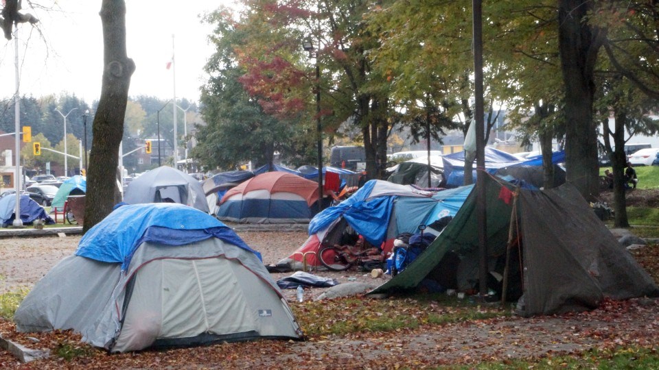 The encampment in Memorial Park as it looked on Oct. 14. The encampment in the park continues to grow. 