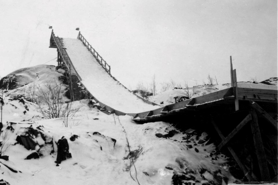 The platform used for the ski jumping competition at the 1947 Winter Carnival. 