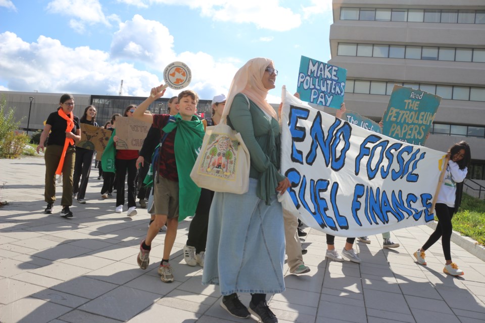 Between 80 and 100 young people from Sudbury joined local Fridays For Future activists at a rally on Sept. 15. Held in the courtyard at Tom Davies Square, the event was part of a global day of action to encourage governments and corporations to sign onto the Fossil Fuel Non-Proliferation Treaty.