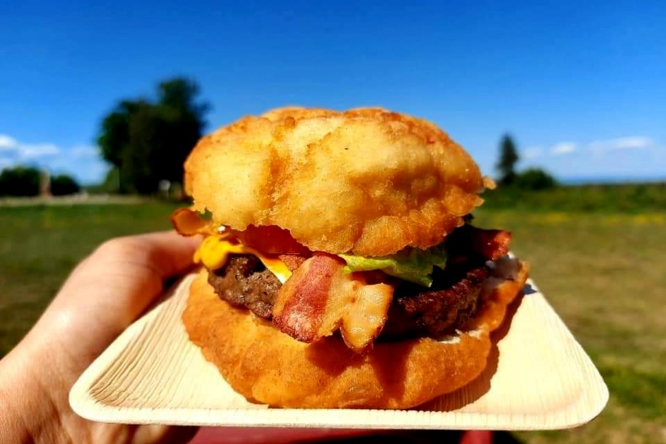 The bison skaan burger will be featured on the menu. Bison meat has a sweet undertone, is very tender and is definitely not gamey in taste. This burger is paired with skaan, otherwise known as a bannock bread or frybread.
