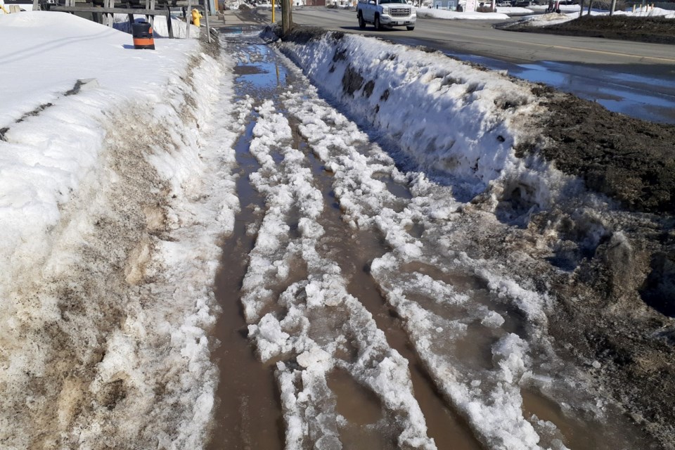 Naomi Grant of the Coalition for a Livable Sudbury and the Greater Sudbury Safer Sidewalks group is pushing for better maintenance of sidewalks in winter. This image shows a sidewalk on Lorne Street.