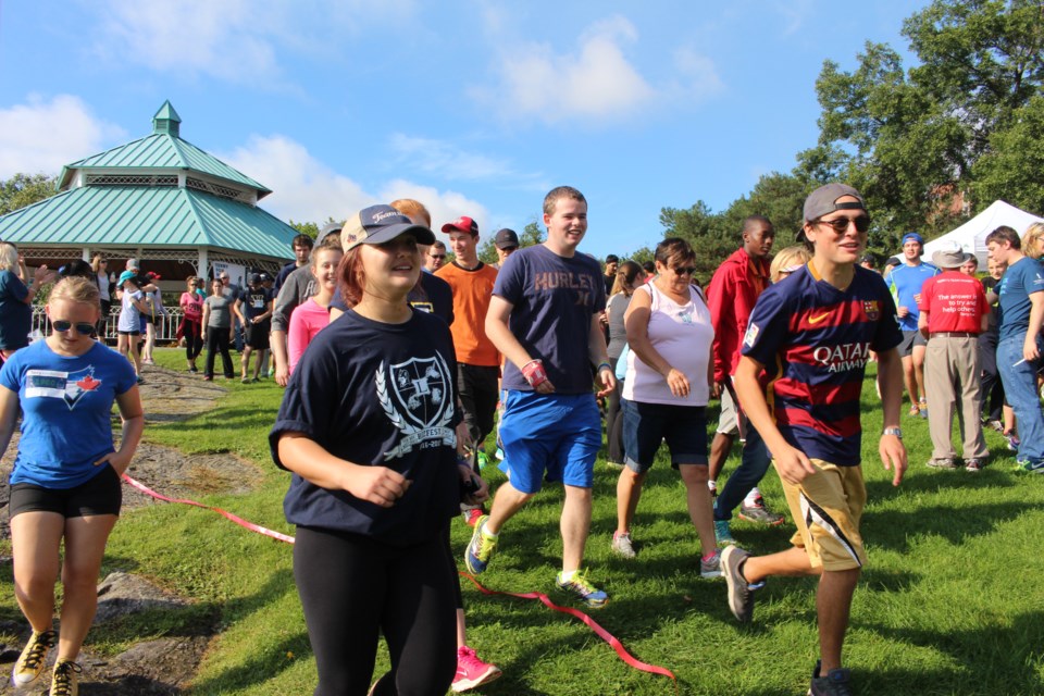  Around 400 people gathered at Bell Park Sunday morning for the Sudbury Terry Fox Run to raise funds for cancer research. Photo by Jonathan Migneault.