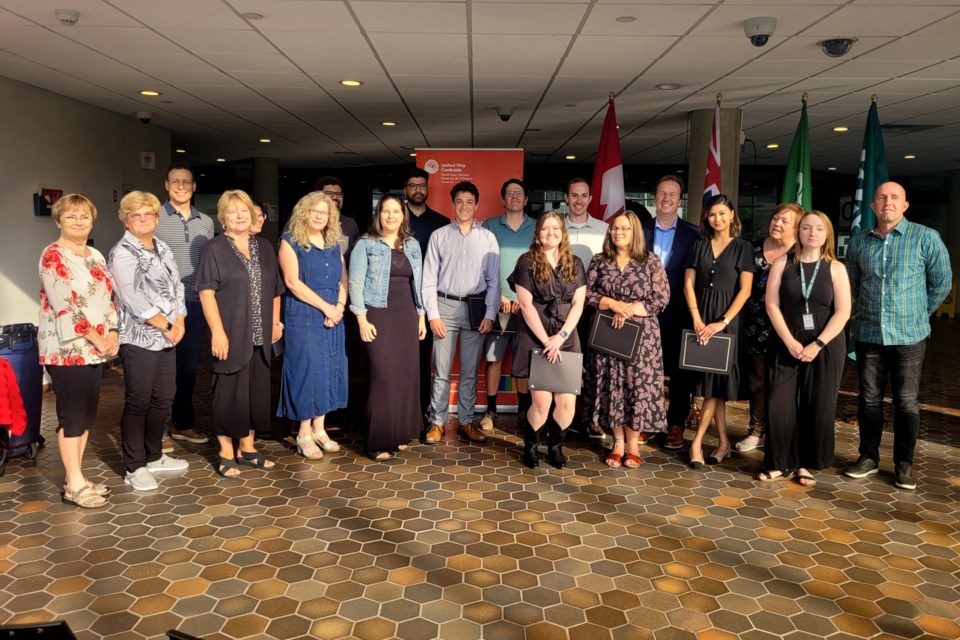 Eleven graduates of United Way's Young Leaders on Board program are pictured above with their mentors, United Way executive director Mary Lou Hussak and Mayor Paul Lefebvre. Emma Munro (sixth from the right in the front row) has been invited to join the Sudbury Arts Council board this fall.