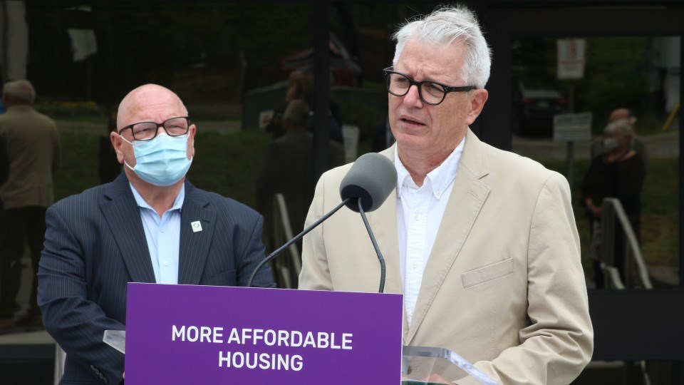 Spadina-Fort York MP Adam Vaughan, parliamentary secretary to Ahmen Hussen, minister of Families, Children and Social Development and the minister responsible for the Canada Mortgage and Housing Corporation, speaks at a funding announcement on Tuesday revealing $7.4 million through the Rapid Housing Initiative for Greater Sudbury. 