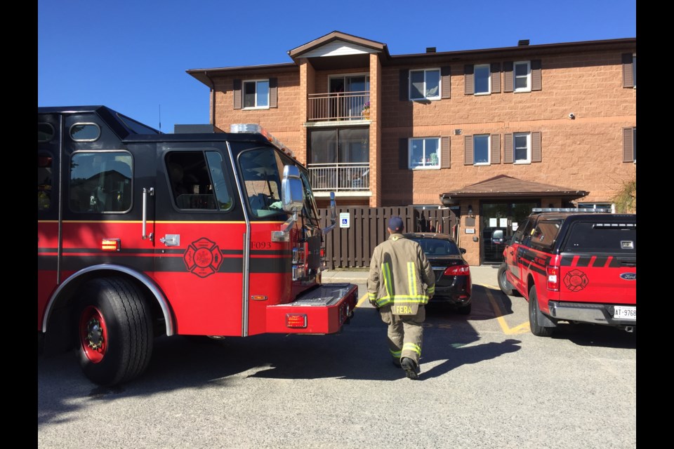 Greater Sudbury Fire Services responded to a small fire on a balcony on Martindale Road this morning. (Heather Green-Oliver / Sudbury.com)