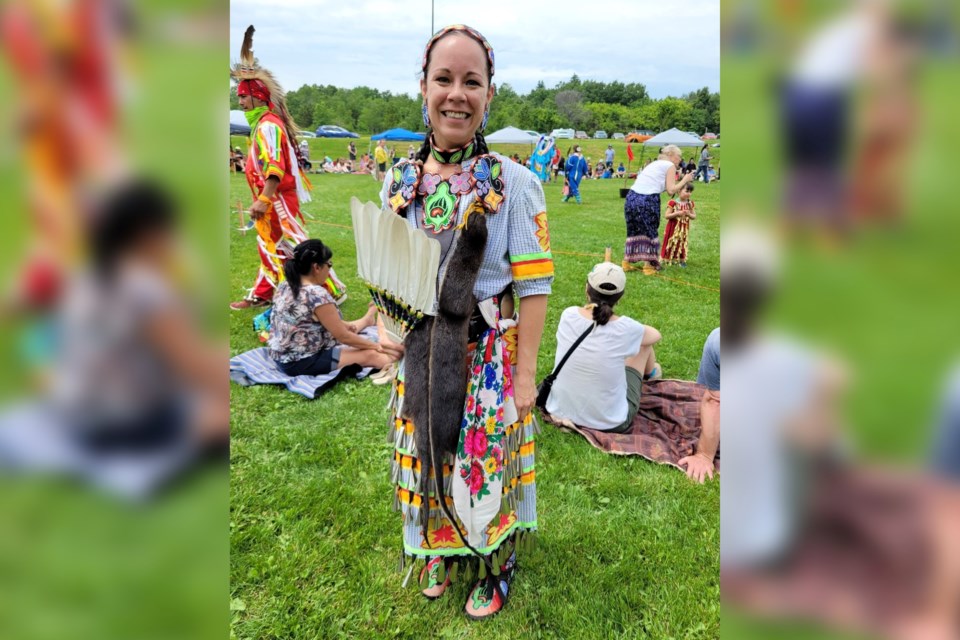 Sioux Roque of Wahnapitae First Nation at the National Indigenous Peoples Day mini-powwow in Bell Park on June 21.