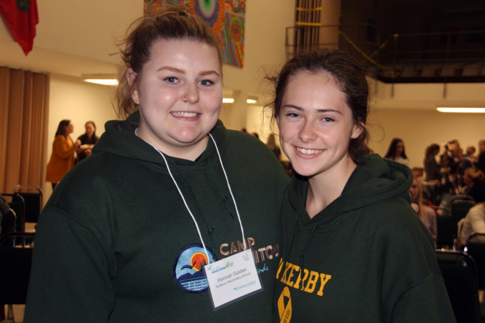 Sudbury Secondary School student Hannah Golden (left) and Lockerby Composite School student Sophie Tomlin at the HEADSTRONG mental health conference at Lockerby Composite School on Sept. 20. (Heidi Ulrichsen/Sudbury.com)