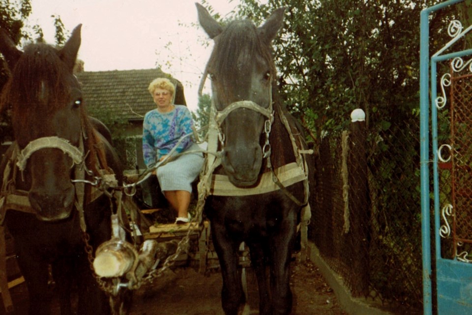 My Uncle Stefan worked on a collective farm as no one had their own land under the USSR. He was so proud of his horses and during a visit to Ukraine in 1989, he insisted I get on the wagon and send him a picture when I got it developed back in Canada.