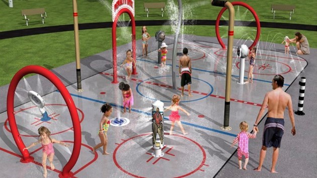 The hockey-themed Splash Pad of Champions will keep South End children cool (and physically active) on hot summer days for years to come. 
