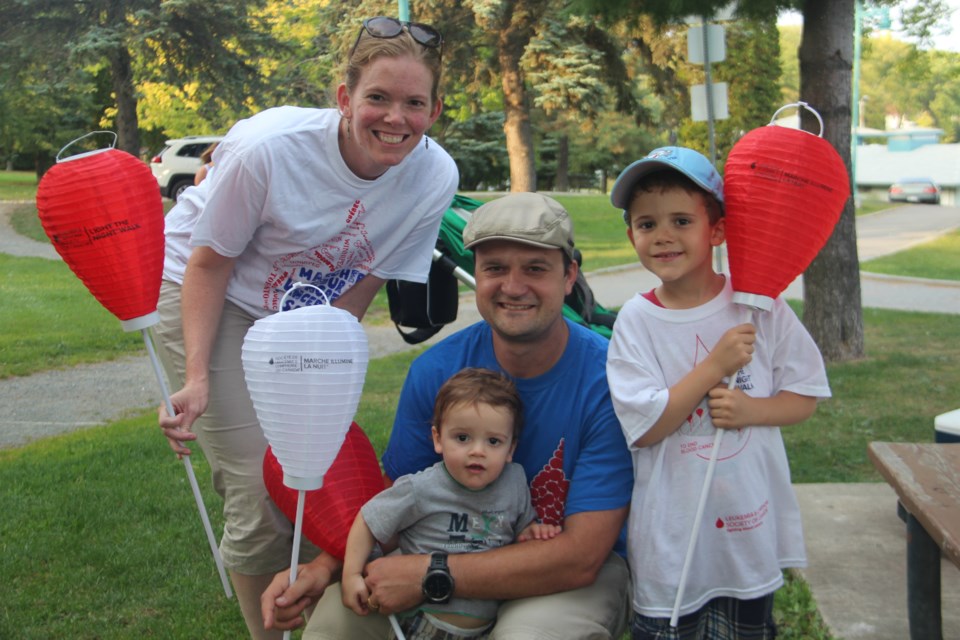 Hodgkin lymphoma survivor Peter Wideman (centre) attended Sudbury's Leukemia & Lymphoma Society of Canada Light The Night Walk Sept. 22 with his young family. (Heidi Ulrichsen/Sudbury.com)
