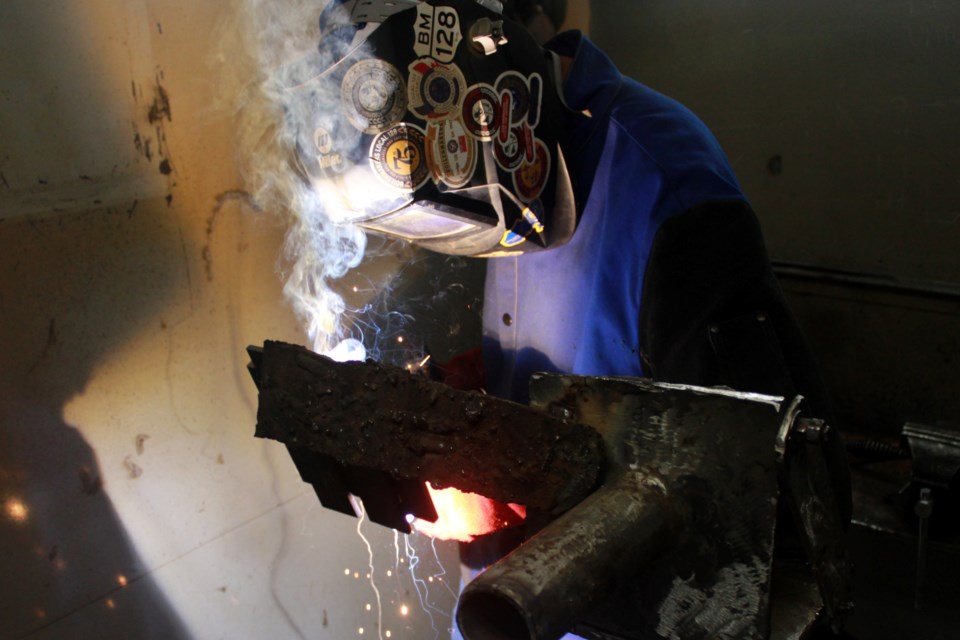 Student Seth Visitor practises his welding skills at the International Brotherhood of Boilermakers Local 128 training centre on Lasalle Boulevard on May 22.