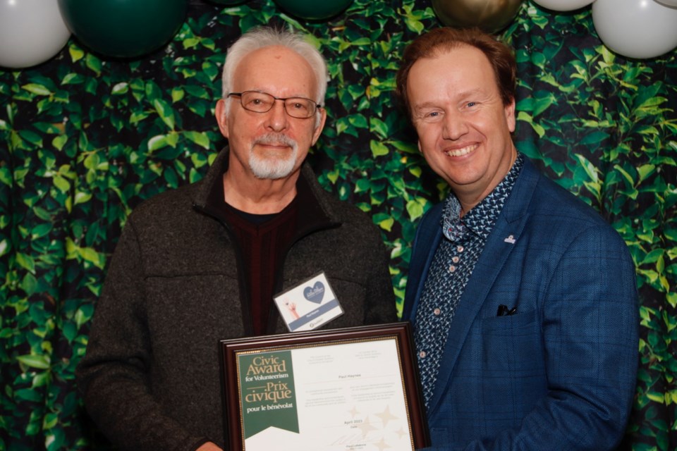 Earlier this year Paul Haynes received a Civic Award from Greater Sudbury Mayor Paul Lefebvre for his volunteer work with the Rainbow Routes Association. 