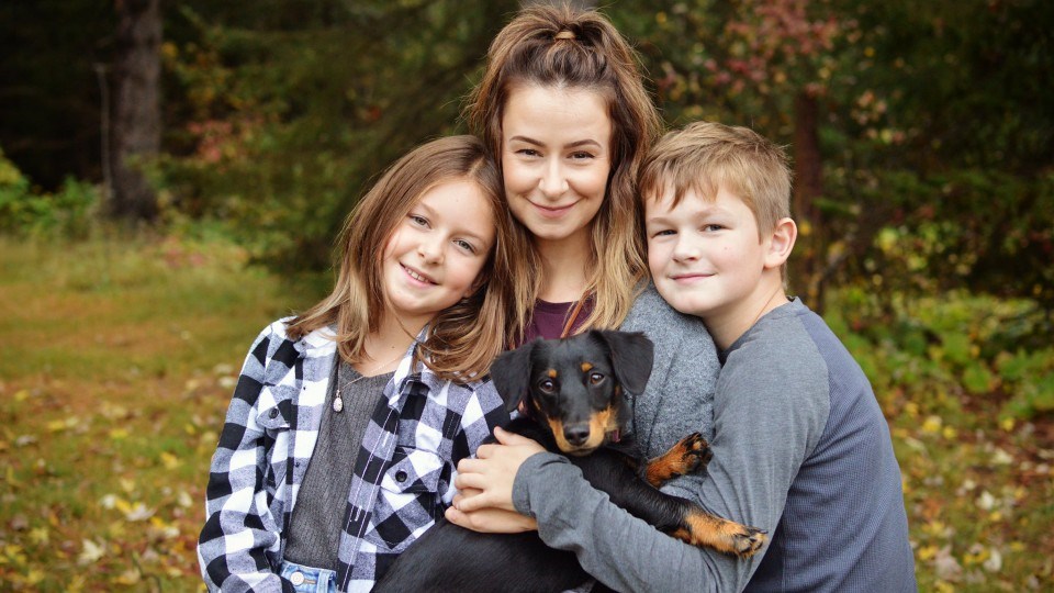 Jody Michlouski with her children Gavin and Ellie, and their beloved pooch Ruby.