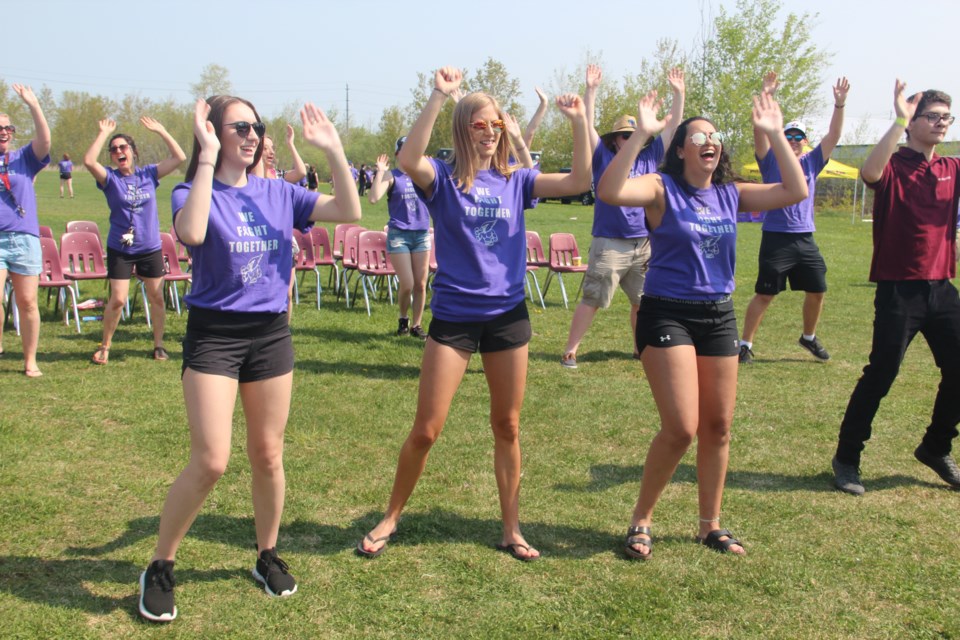 St. Charles College students take part in Zumba during the Cards Crush Cancer fundraiser May 24. (Heidi Ulrichsen/Sudbury.com