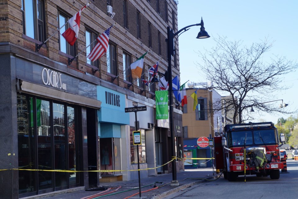 The scene on Durham street the morning after the May 24 blaze that devastated the 40 unit building surrounded by Durham Street, Larch Street and Old City Hall Lane. 