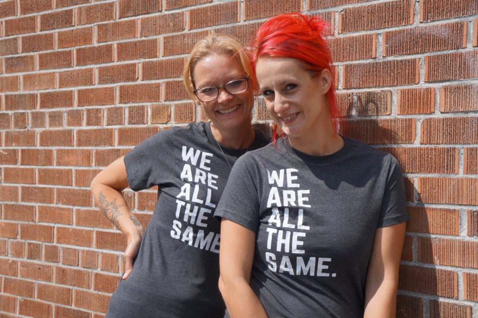 Tina Lakatos (Left) and Jehna Morin (Right) celebrate at the July 21 barbecue and car wash hosted by their organizations. Lakatos runs Freed from Need and Morin operates Sudbury’s Centre for Transitional Care. We are all the same is the motto for both organizations.