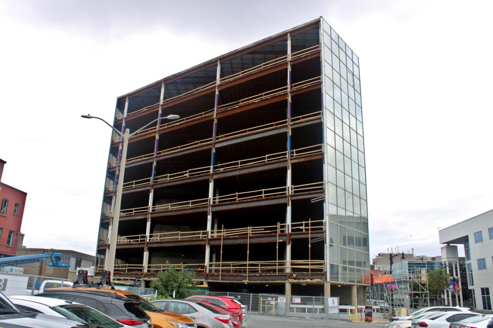 The west-facing side of the Scotia Tower building is pictured wide open this week, with its interior largely gutted.
