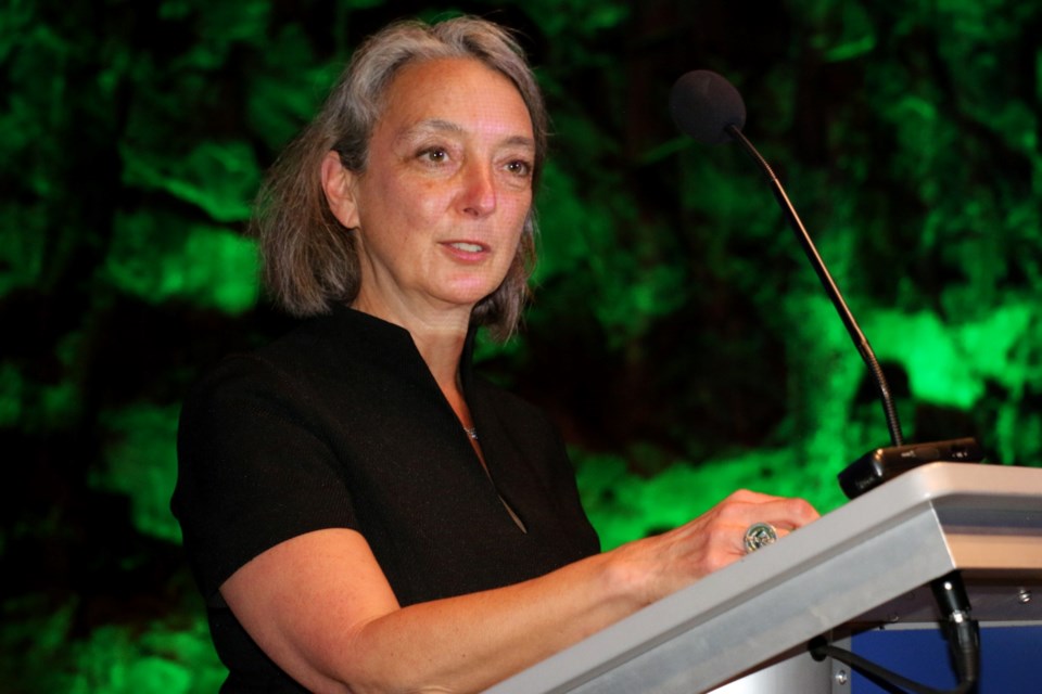 Julie Dabrusin, MP Toronto Danforth, parliamentary secretary to the federal Minister of the Environment and Climate Change and to the federal Minister of Natural Resources, speaks at the opening of the BEV In Depth conference in Sudbury on May 25, 2022.