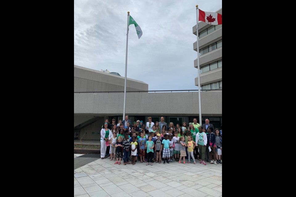 The Franco-Ontario flag was raised outside Tom Davies Square June 24, where it will become a permament fixture alongside the Canadian, Ontario and Greater Sudbury flags. (Supplied)
