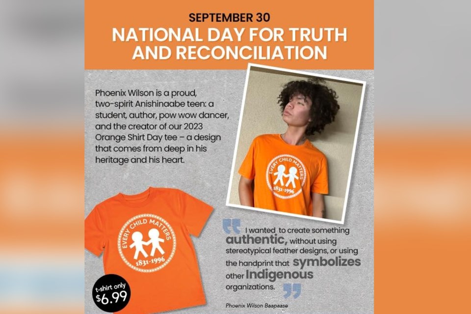Phoenix Wilson designed a shirt to support Truth and Reconciliation Day, which is now being sold byToys “R” Us, with proceeds going to a children’s charity.