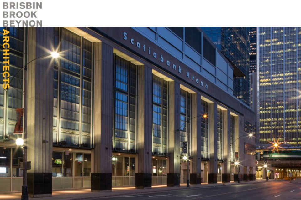 An image from the Brisbin Brook Beynon (BBB) Architects website featuring Scotiabank Arena in Toronto, which opened in 1999 and they were the architects of record for.