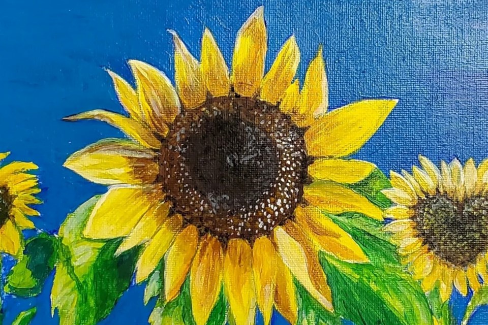 Carmen Martorella’s original sunflower painting used as the basis for her greeting card campaign to raise funds for the Red Cross' Ukrainian relief effort.
