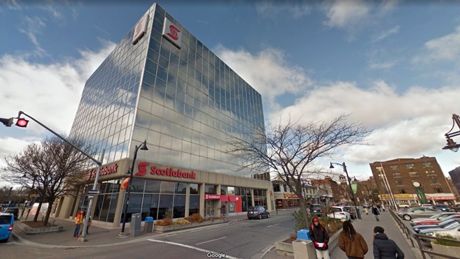 The Scotiabank building at 30 Cedar Street in the downtown core may become the home of one of two parking structures in the downtown being proposed by Prime Real Estate Group. (Google Maps)