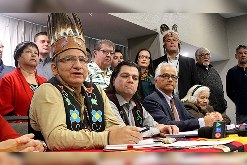 Chief Dean Sayers, of the Batchewana First Nation of Ojibways near Sault Ste. Marie, speaks at a media conference held by the First Nations in the Robinson-Huron Treaty in this 2018 file photo.