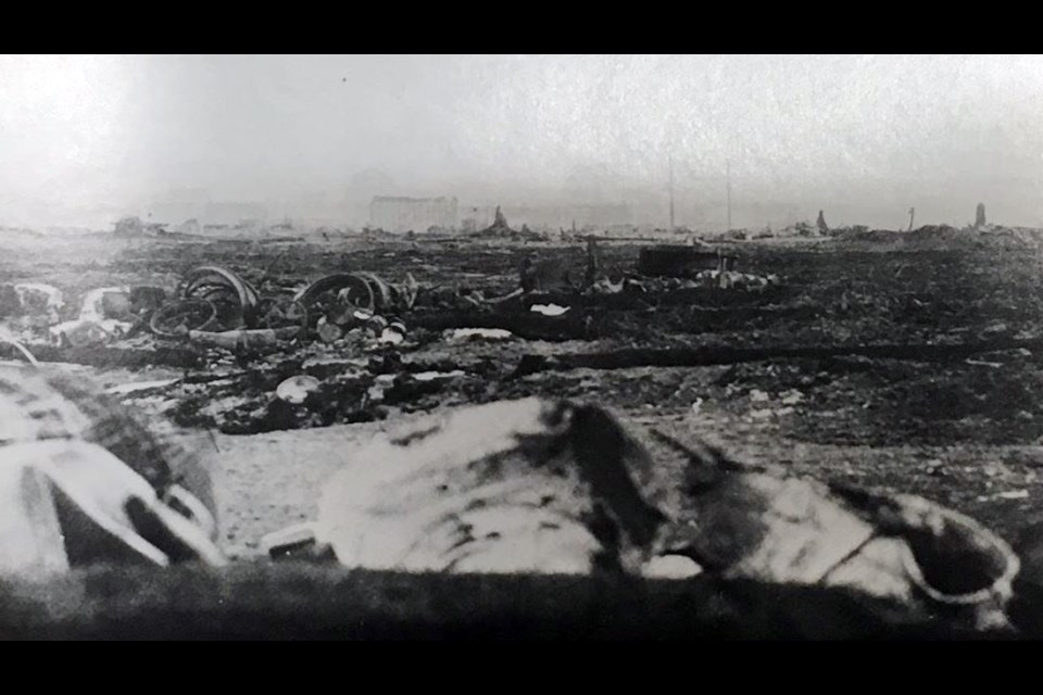 A scorched landscape can be seen in the aftermath of the deadly forest fire that roared through Matheson in 1916. (From ‘Killer in the Bush’ by Michael Barnes; image from the collection of K. Towsle)