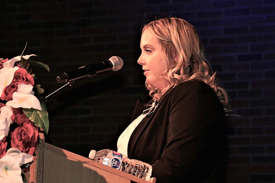 Sudbury widow Stephanie Proulx spoke to the gathered Sudbury labour community at the Fraser Auditorium on Friday to outline the details of her husband’s workplace death two years ago during the Sudbury and District Labour Council Day of Mourning ceremony on April 28. 