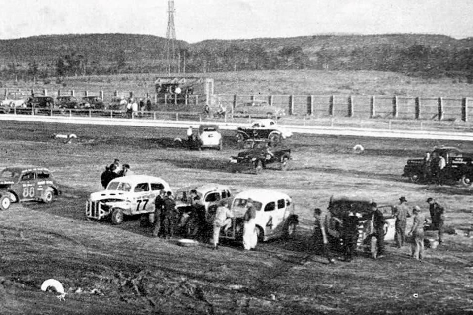 Drivers line up at the Sudbury Speedway in 1952. Weekly races drew thousands of fans back in the day. 