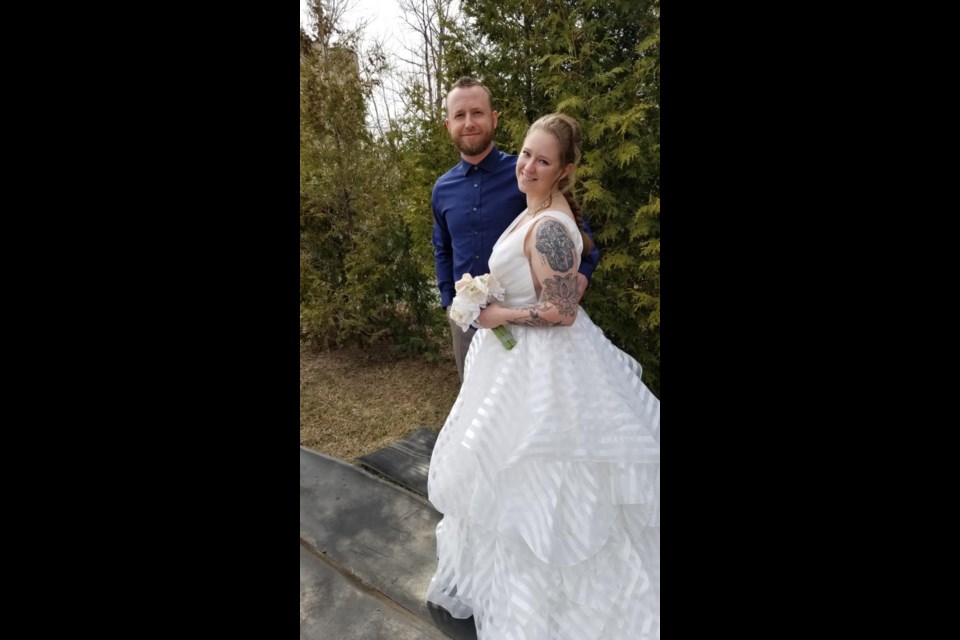 Sudbury couple Ashton Labonte and Kyle Sasseville had a DIY backyard wedding April 20 (with just themselves and their parents) after their Dominican Republic destination wedding was cancelled due to COVID-19. (Supplied)