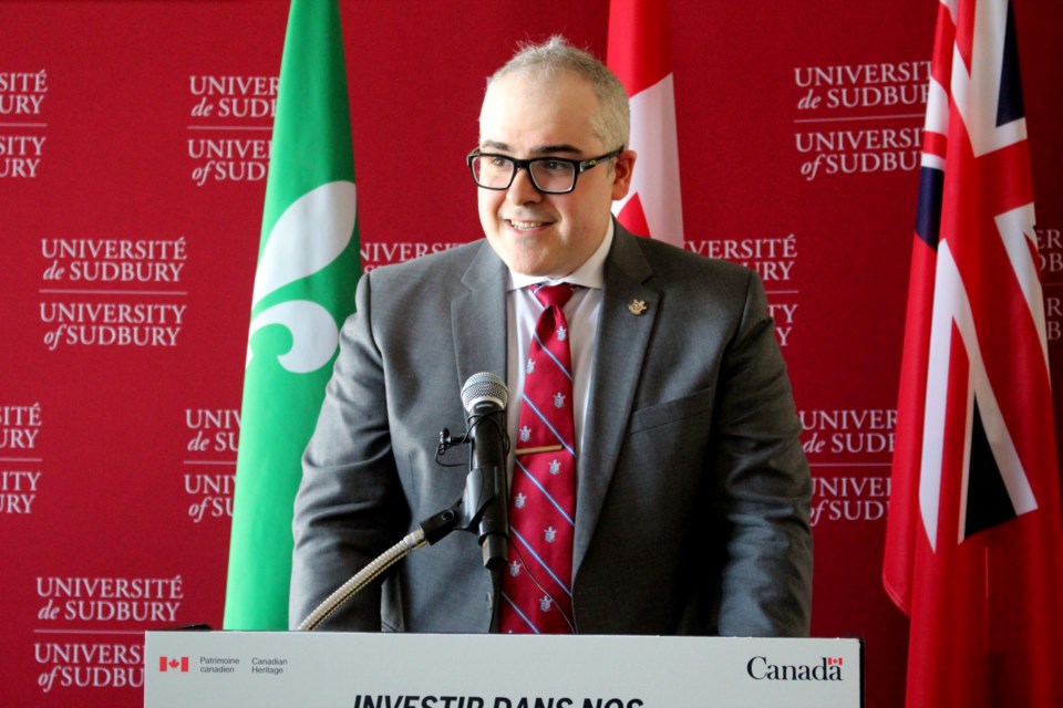 University of Sudbury president Serge Miville speaks at an April 29 press conference where $1.9 million in federal funding was announced for the university. 