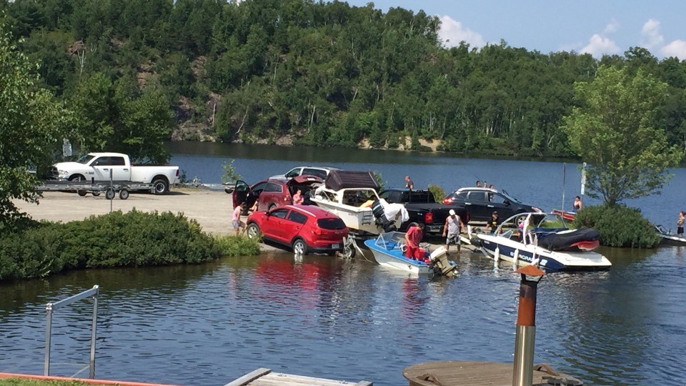 A busy day at the unofficial Poupore Road West boat launch is seen in this submitted photo.