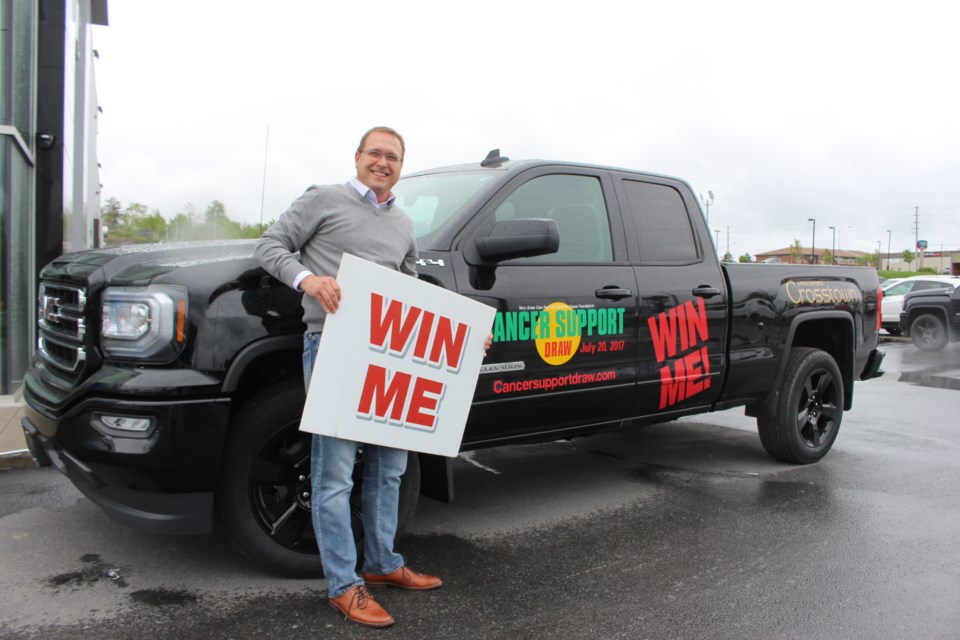 Tickets are now on sale for the Cancer Support Draw. Winners will be drawn on July 20. The grand prize winner has the choice of taking home a 2017 GMC Sierra Elevation Edition (shown in the photo with Terry Ames) or a Silverado 1500 Black Out Edition from Crosstown Chevrolet Buick Cadillac GMC. (Heather Green-Oliver/Sudbury.com)