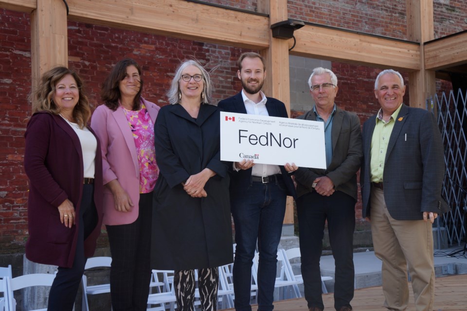 Patty Hajdu was in Sudbury Aug 30 to announce more than 6 million dollars in support of 13 businesses. The announcement took place at Sudbury’s new outdoor theatre, the Refettorio. From Left to right Sudbury MP, Viviane Lapointe, FedNor executive director, Lucie Perreault, FedNor minister Patty Hajdu, YES Theatre’s general manager and executive producer, Scott Denniston, Thunder Bay-Rainy River MP, Marcus Powlowski and Nickel Belt MP, Marc Serré. 