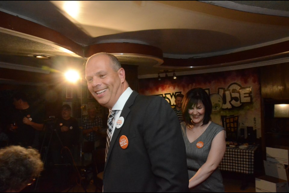 It was a jubilant night at the Townehouse Tavern on Thursday, where New Democrats gathered to celebrate Jamie West's win, becoming the first person to take the seat for the party in Sudbury since 1990. (Arron Pickard/Sudbury.com)