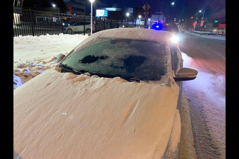 This week, Greater Sudbury Police fined two people driving these vehicles for not properly cleaning snow off their vehicles before driving. (Police handout)