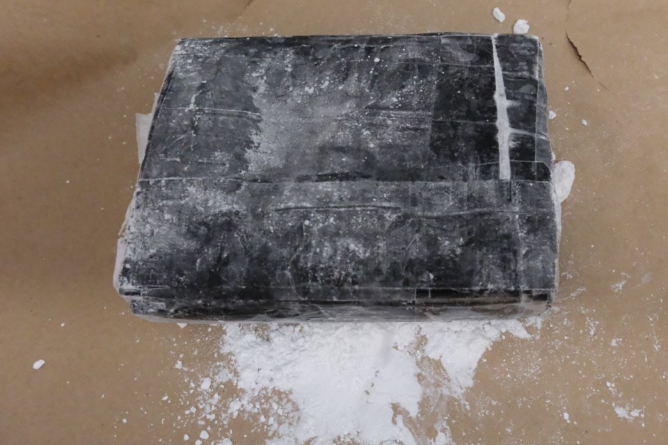 A brick of suspected cocaine from a drug seizure in Sudbury on Dec. 11 2024