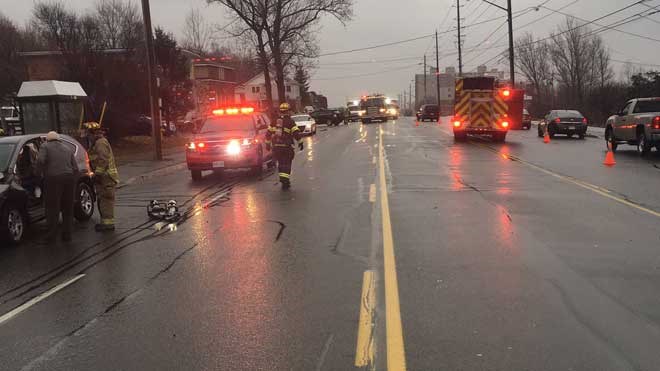 Greater Sudbury Fire Services tweeted this photo of a collision on Lasalle Wednesday morning. (Supplied)