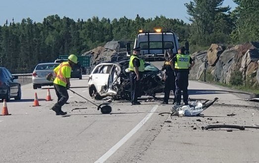 A driver from Etobicoke is facing a charge of careless driving and failing to comply with a release order after a single-vehicle roll-over on Highway 69 on June 16. (Police handout)
