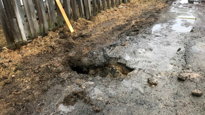 Greater Sudbury Police rescued an O'Neil Drive resident Wednesday morning after he fell into a hole in his backyard. (Supplied)