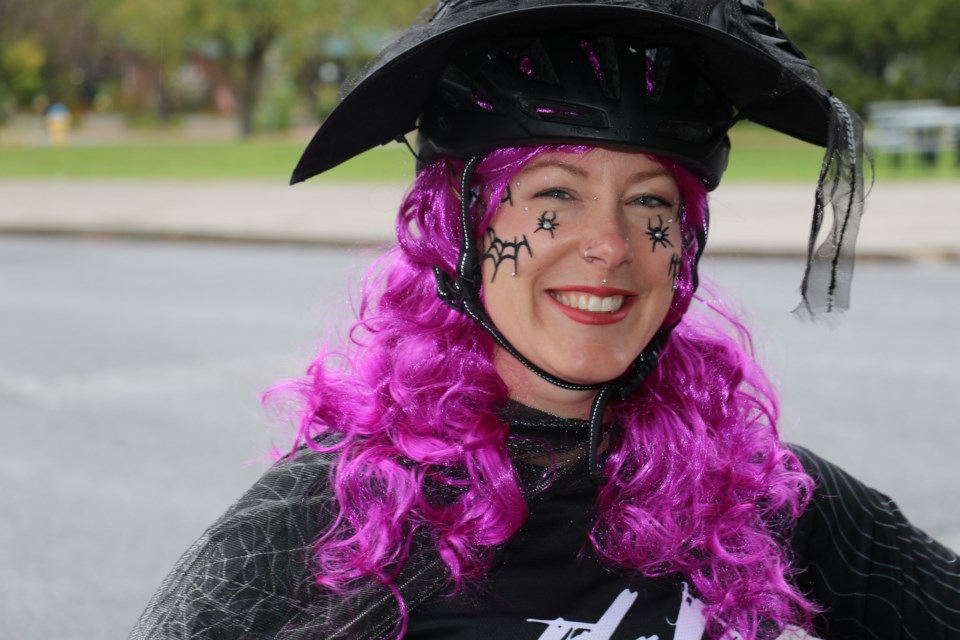 Stacey Greene was one of those women with brooms and pointy hats riding around Sudbury on Saturday to help raise money for the foodbank. (Len Gillis / Sudbury.Com)