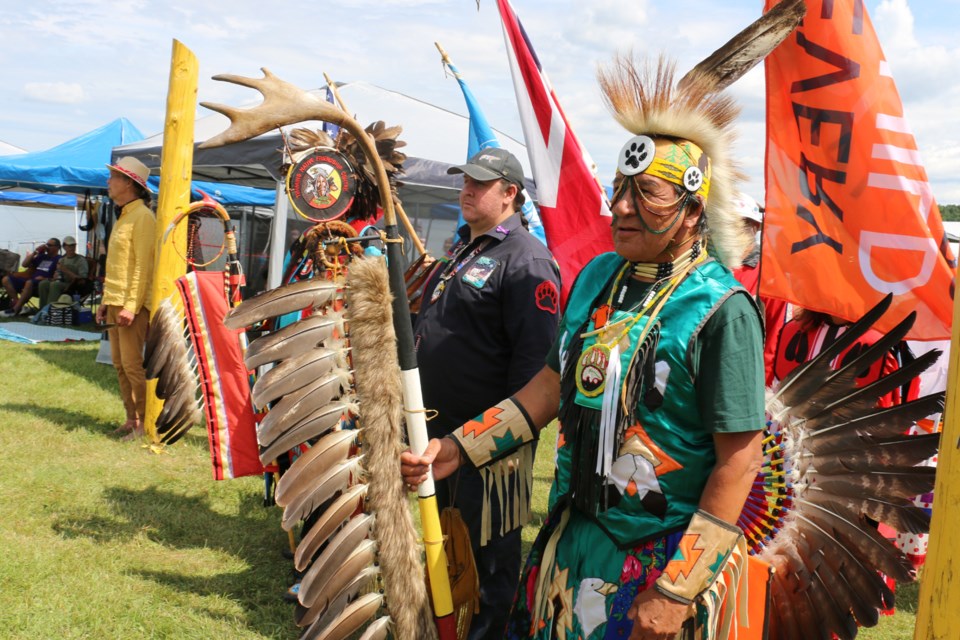 Chiefs, elders and dancers gathered early in preparation for the grand entry.
(Len Gillis / Sudbury.com)
